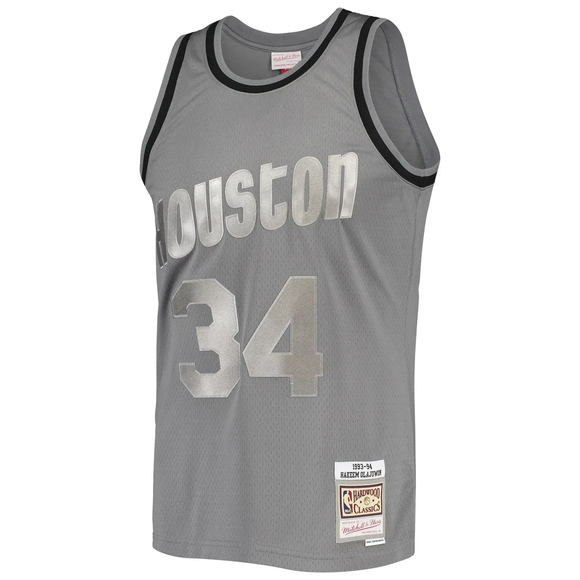 Hakeem Olajuwon Houston Rockets Mitchell Ness Hardwood Classics Retired Player 1993/94 Metal Works Swingman ??Charcoal NBA Jersey Men's