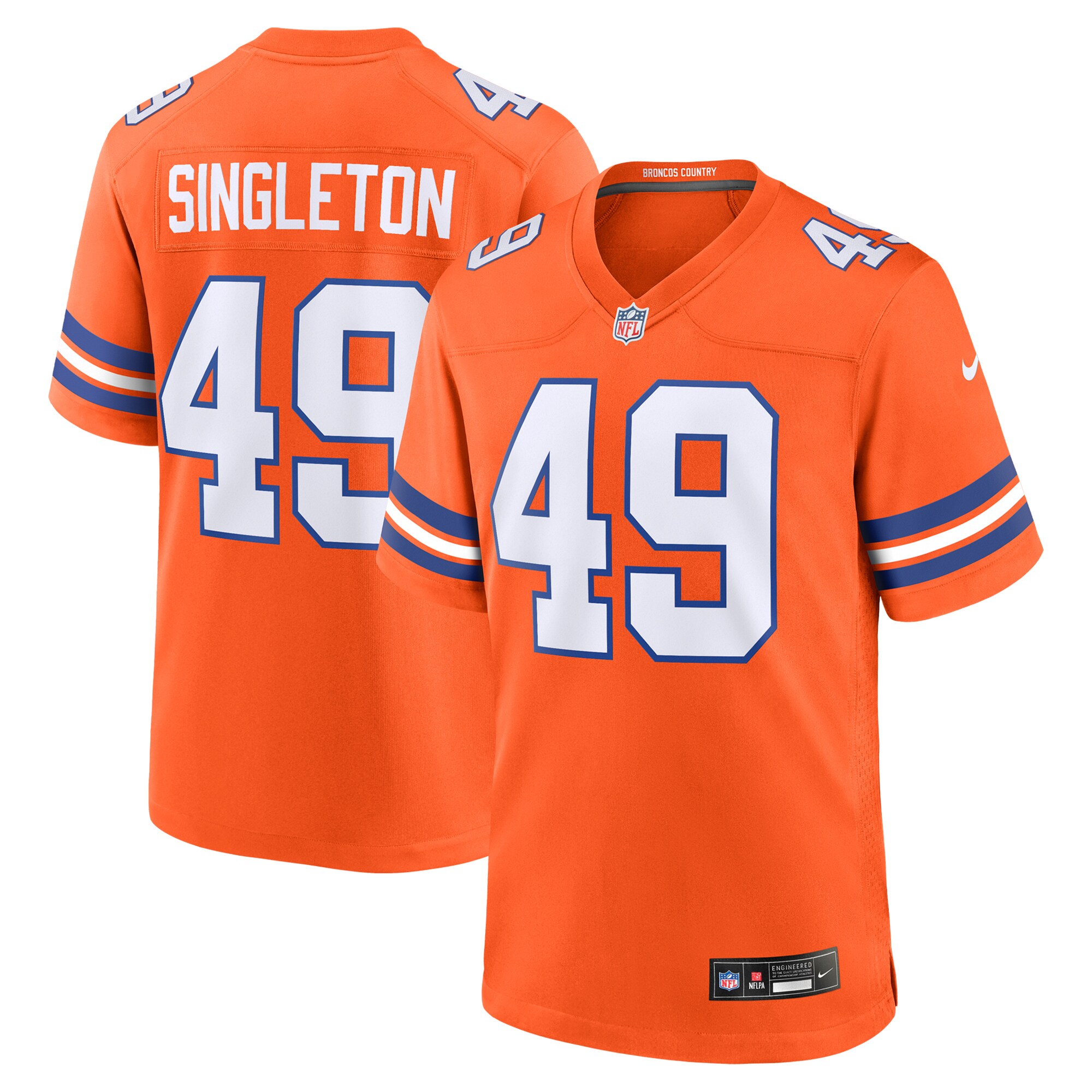 Denver Broncos Alex Singleton Orange Alternate Game NFL Jersey Men's