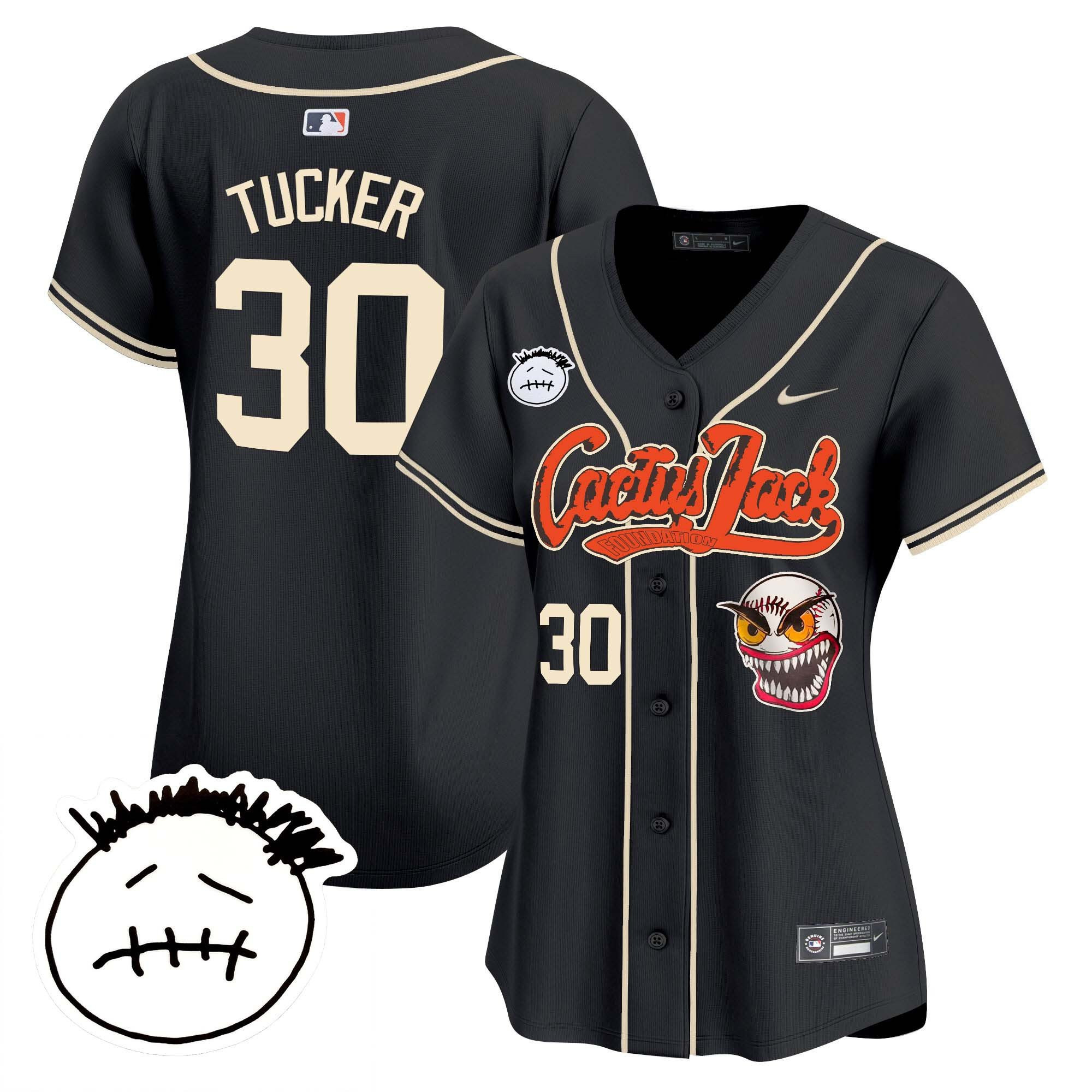 Kyle Tucker 30 Houston Astros Cactus Jack Patch V3 Black MLB Jersey Women's