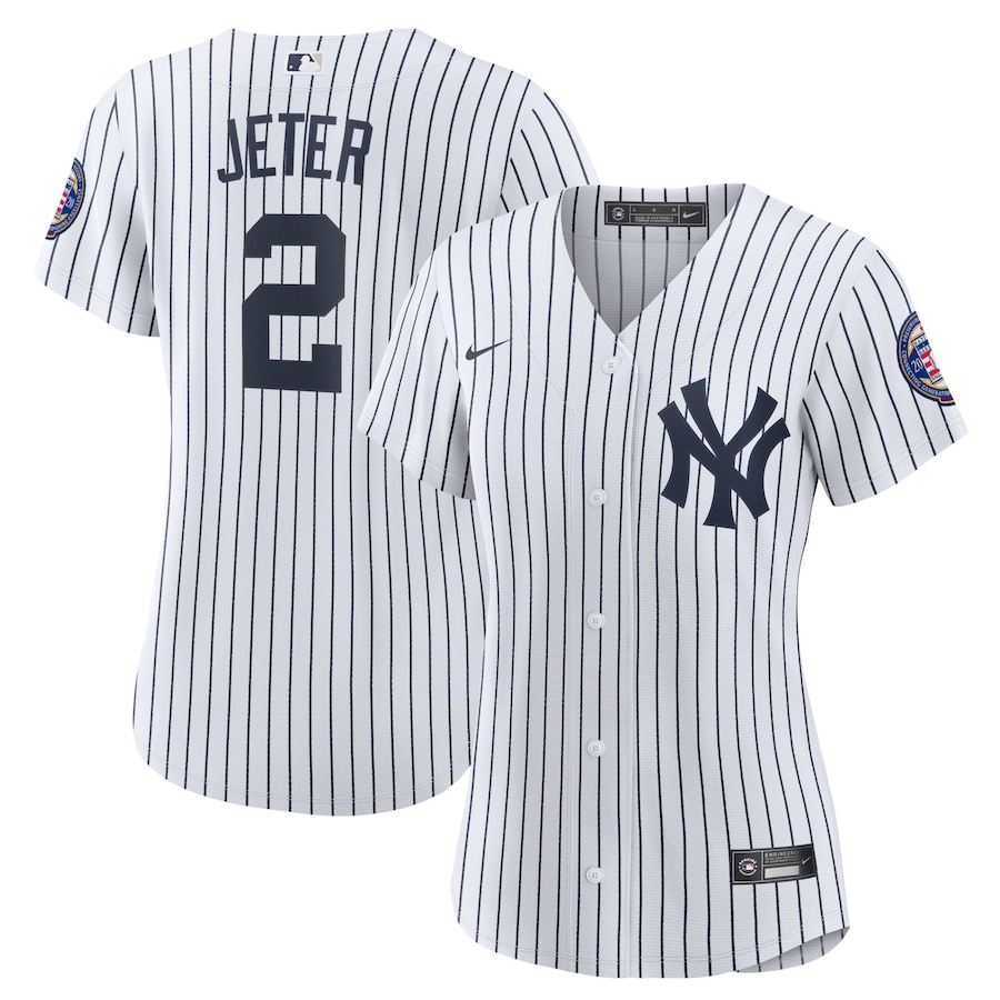 Derek Jeter New York Yankees Women's 2020 Hall of Fame Induction Home Player Name Jersey White/Navy