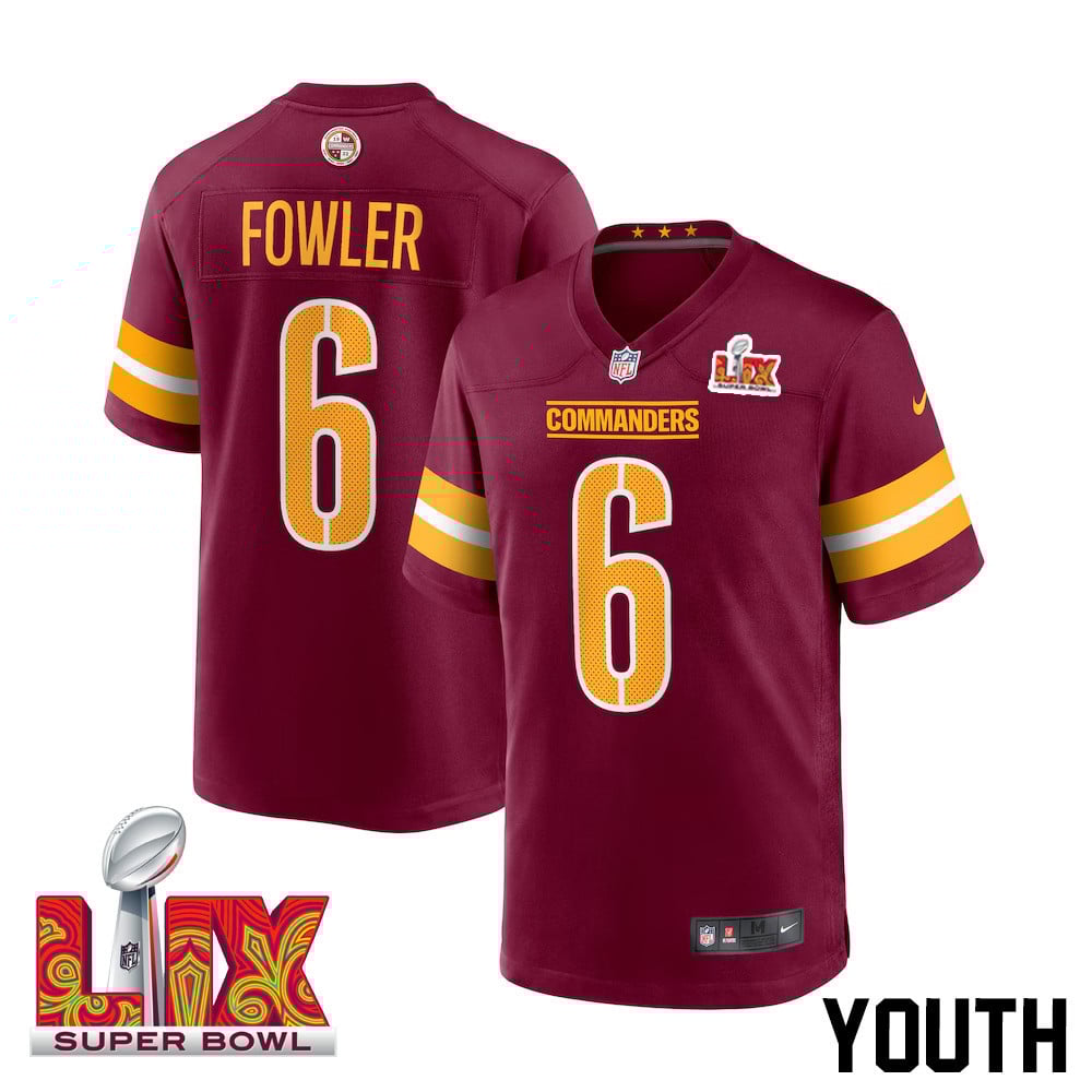 Dante Fowler Jr. #6 Washington Commanders Super Bowl LIX Burgundy NFL Jersey Youth