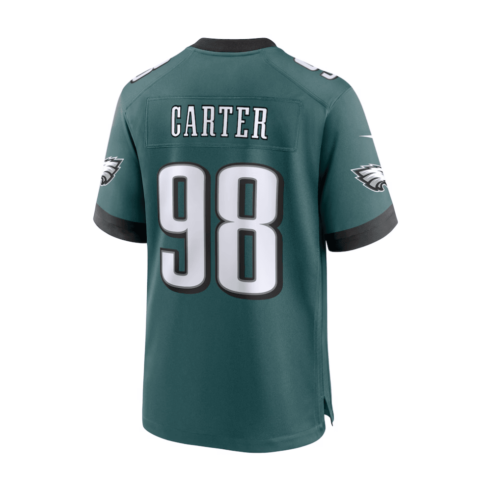 Jalen Carter 98 Philadelphia Eagles 2025 Pro Bowl Patch Game Midnight Green NFL Jersey Men's