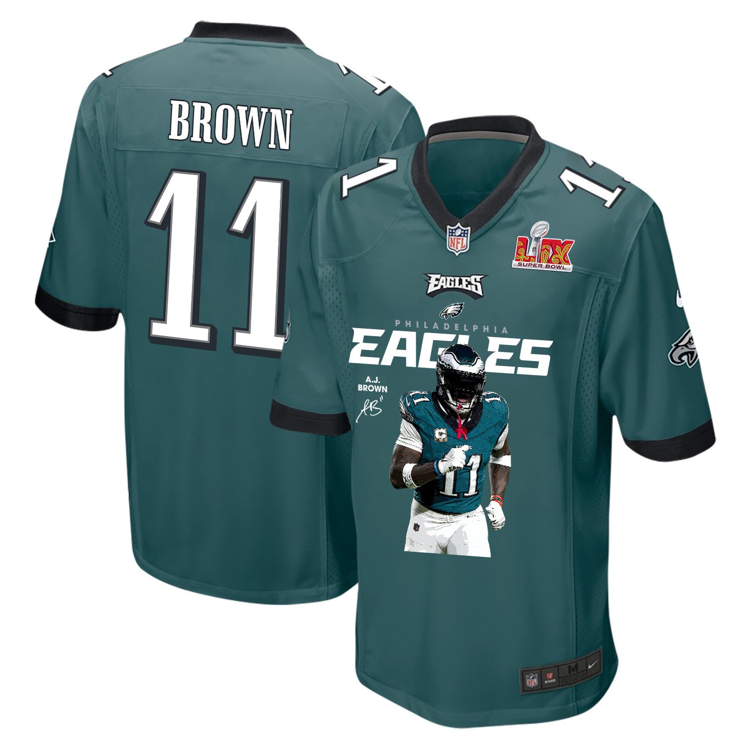 A.J. Brown 11 Philadelphia Eagles Brown's Pigskin Prowess' Game Midnight Green NFL Jersey Men's