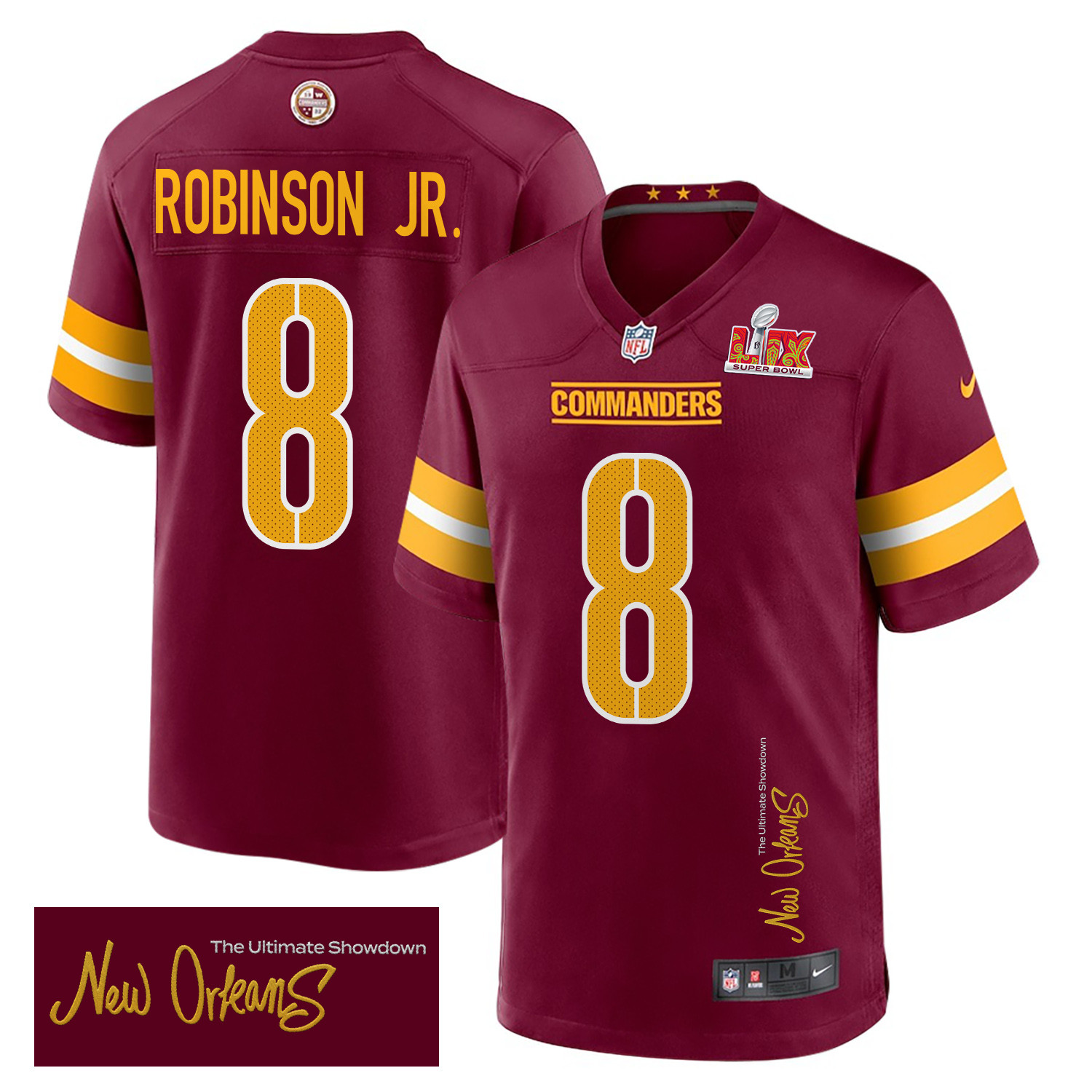 Brian Robinson Jr. 8 Washington Commanders Super Bowl LIX New Orleans The Ultimate Showdown' EMBROIDERED Game Burgundy NFL Jersey Men's