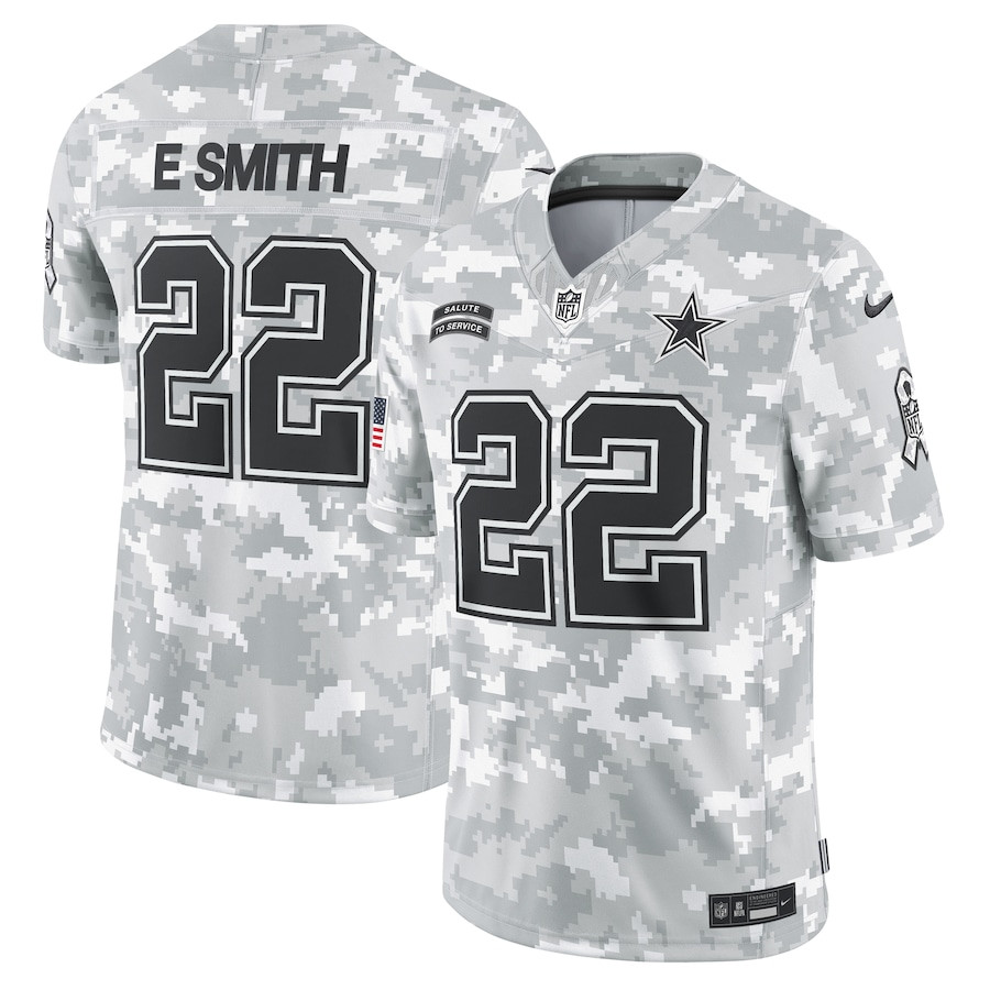Emmitt Smith 22 Dallas Cowboys 2024 Salute to Service Retired Player Limited Arctic Camo NFL Jersey Men's