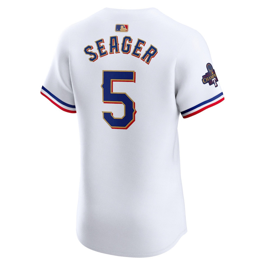 Corey Seager 5 Texas Rangers 2024 Gold Collection ELITE Player White MLB Jersey Men's
