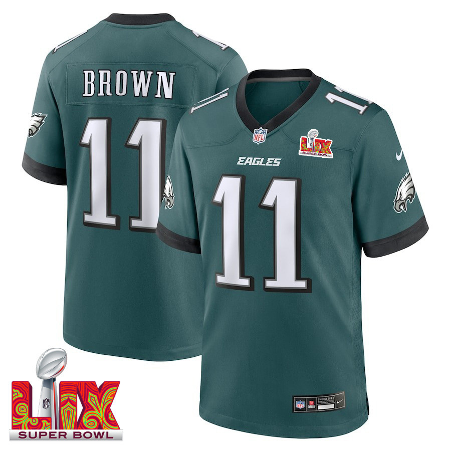 A.J. Brown #11 Philadelphia Eagles Super Bowl LIX Midnight Green NFL Jersey Men's