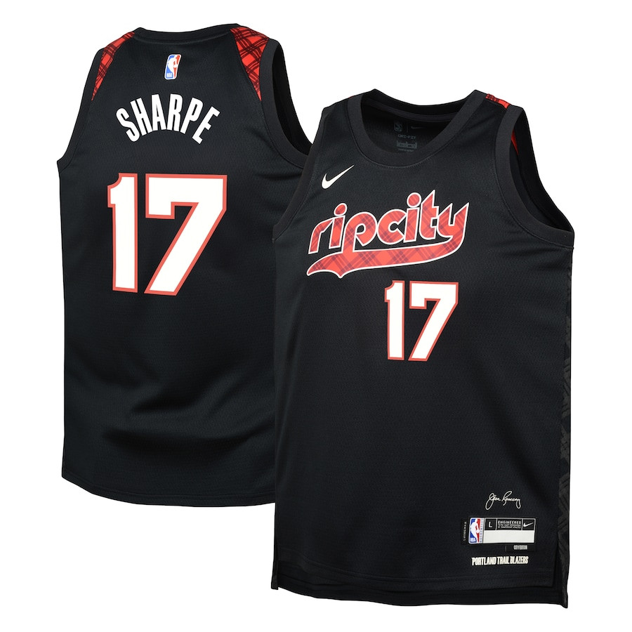 Shaedon Sharpe 17 Portland Trail Blazers 2023/24 City Edition Swingma Black NBA Jersey Youth