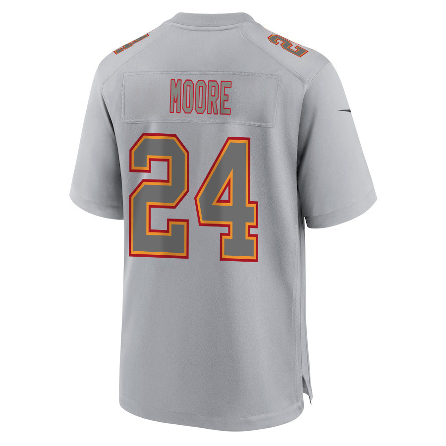 Skyy Moore 24 Kansas City Chiefs Super Bowl LVIII Champions 4 Stars Patch Atmosphere Fashion Game Gray NFL Jersey Men's