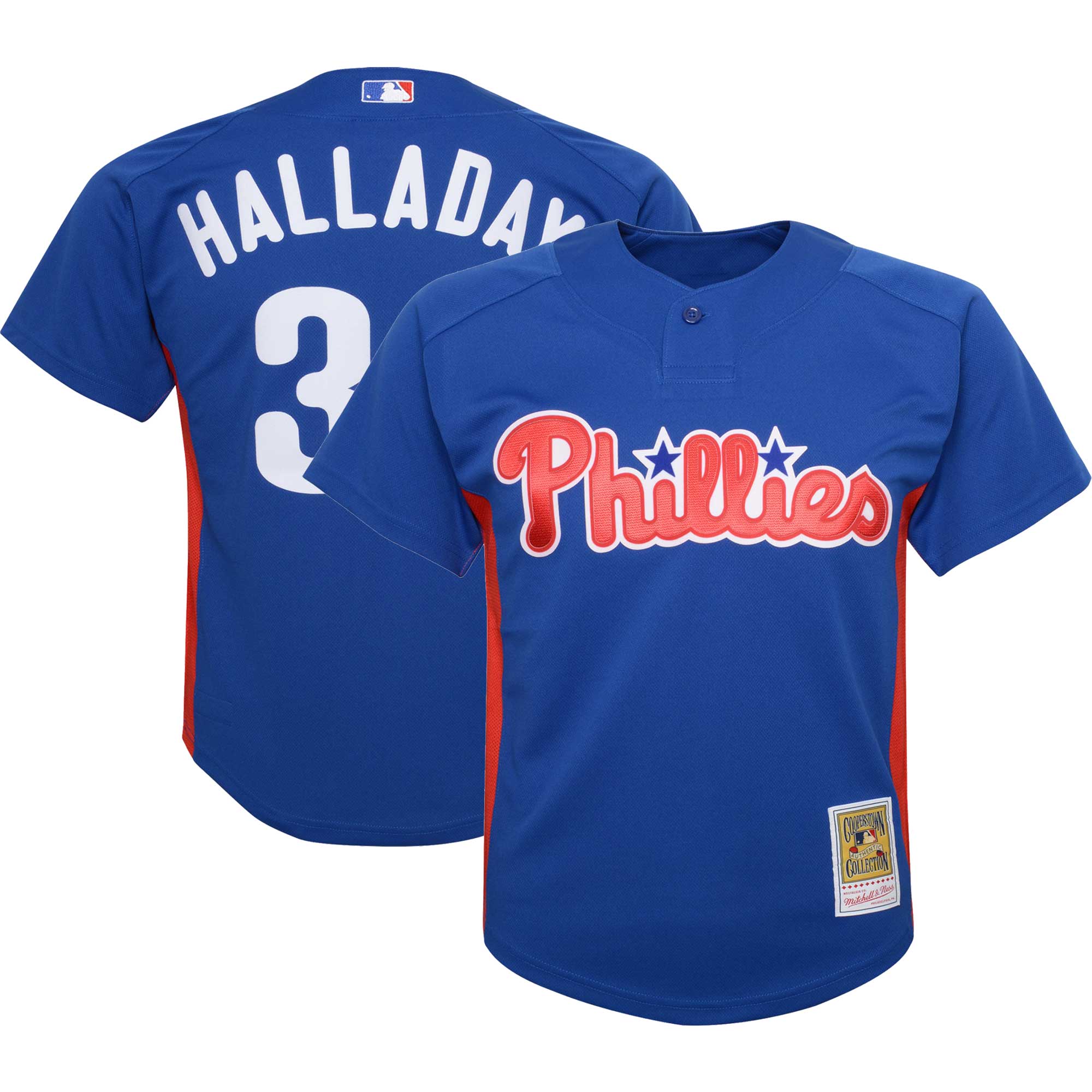 Philadelphia Phillies Roy Halladay Mitchell Ness Royal Cooperstown Collection Mesh Batting Practice MLB Jersey Youth