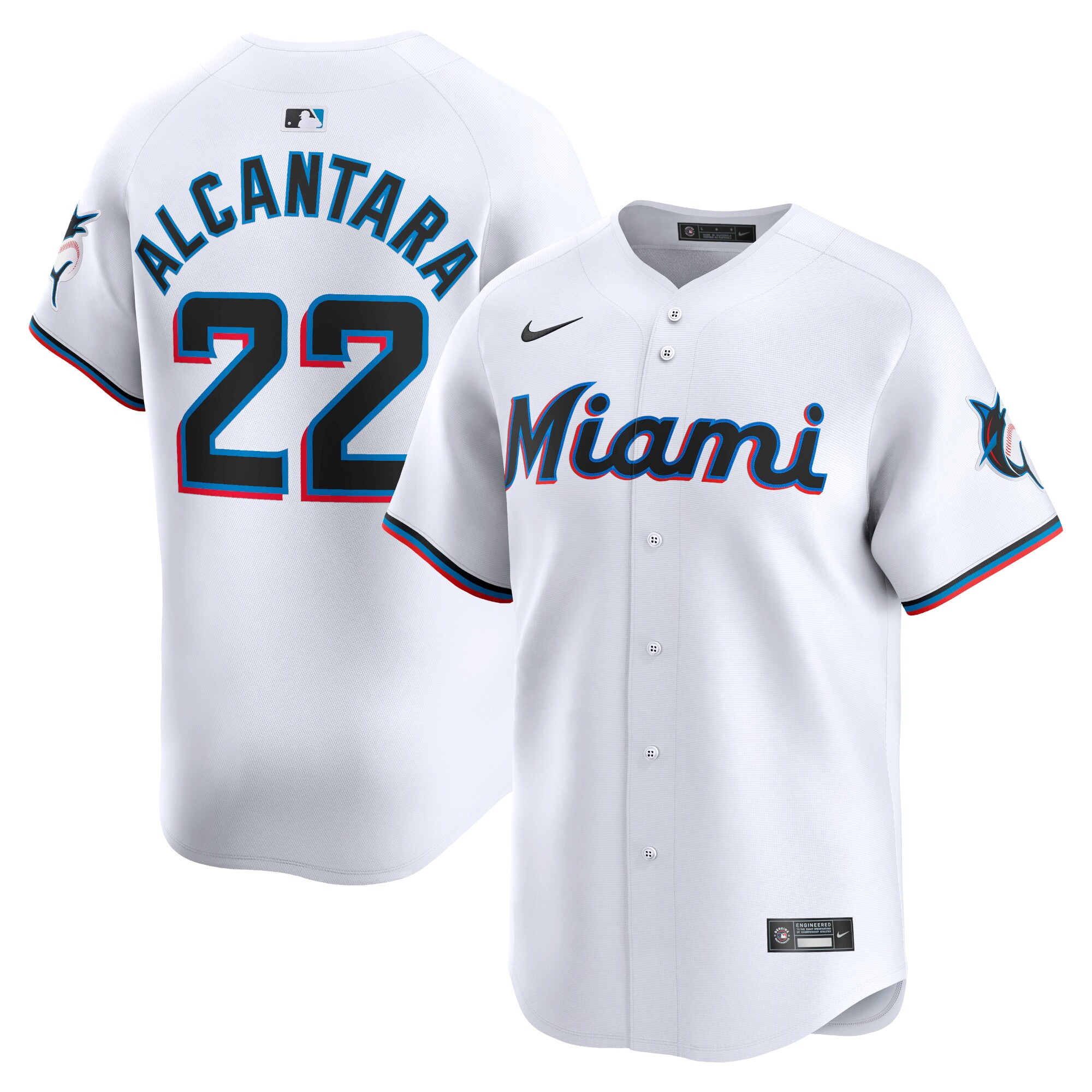 Miami Marlins Sandy Alcantara White Home Limited Player MLB Jersey Men's