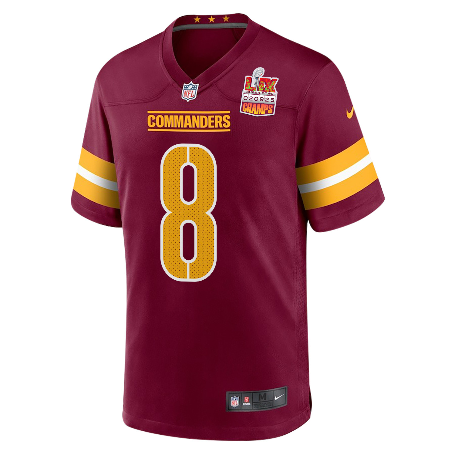 Brian Robinson Jr. 8 Washington Commanders Super Bowl LIX Champions Patch Game Burgundy NFL Jersey Men's