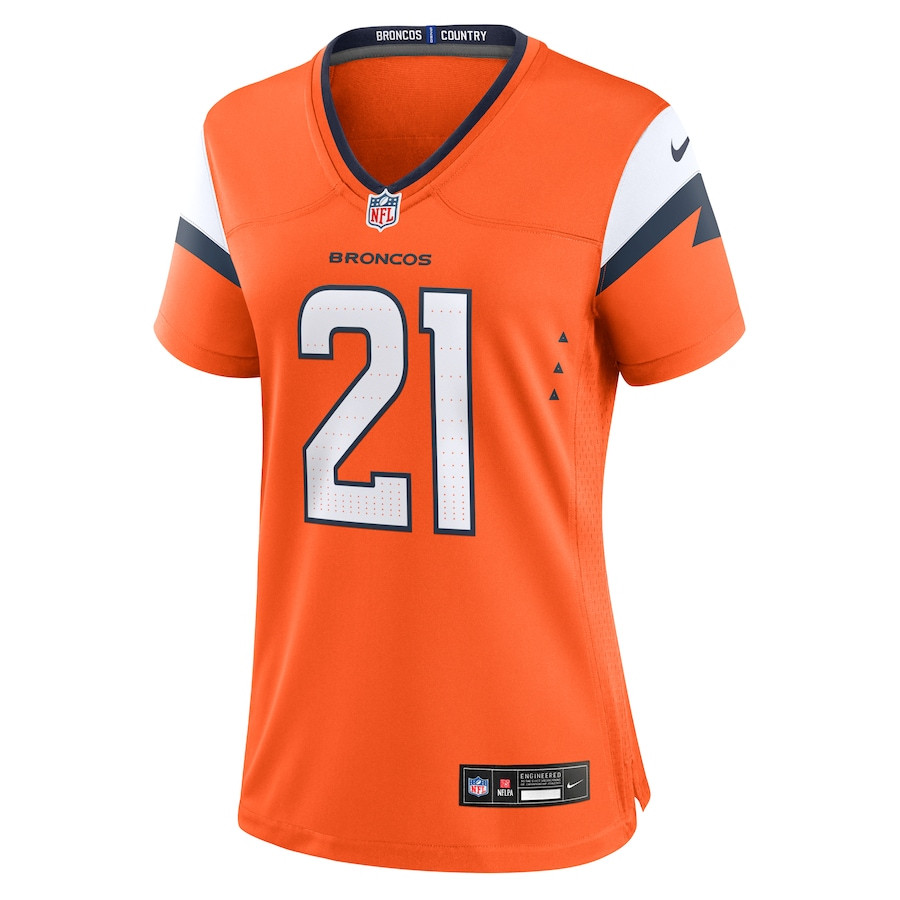 Riley Moss 21 Denver Broncos Team Game Orange NFL Jersey Women's