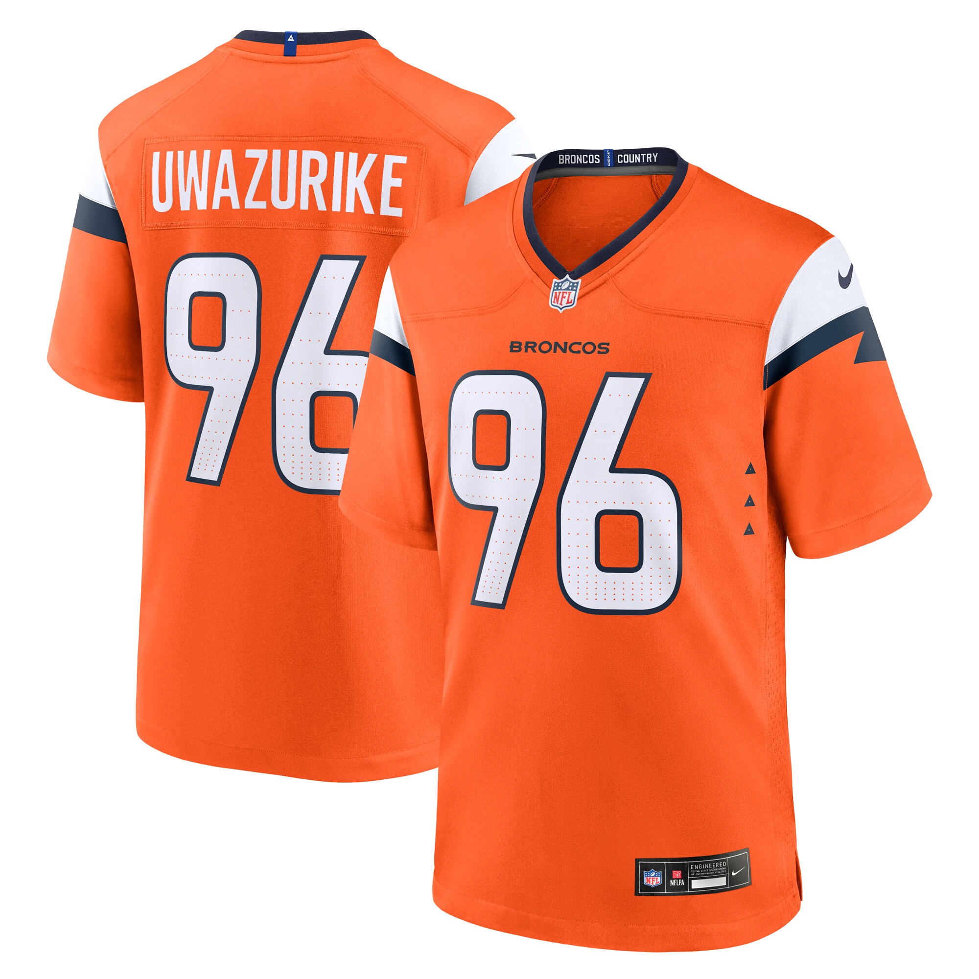 Denver Broncos Eyioma Uwazurike Orange Team Game NFL Jersey Men's