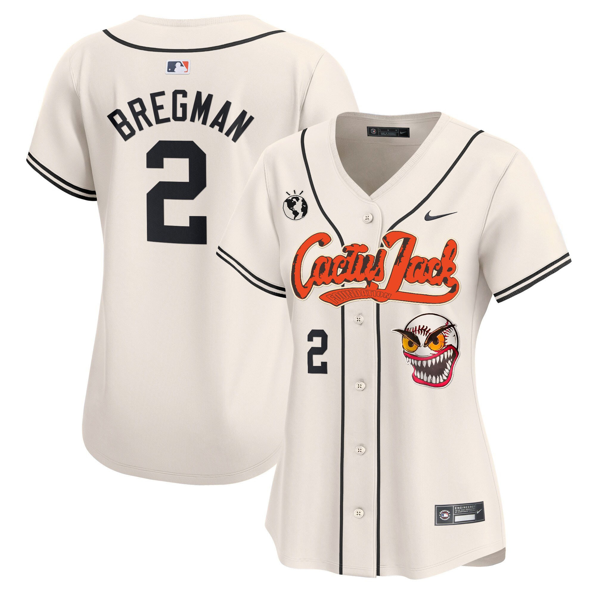 Alex Bregman 2 Houston Astros Cactus Jack Patch Cream MLB Jersey Women's