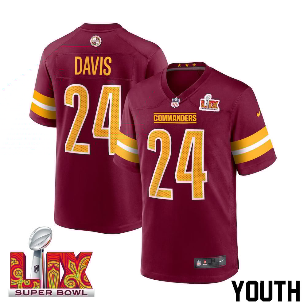 Michael Davis #24 Washington Commanders Super Bowl LIX Burgundy NFL Jersey Youth