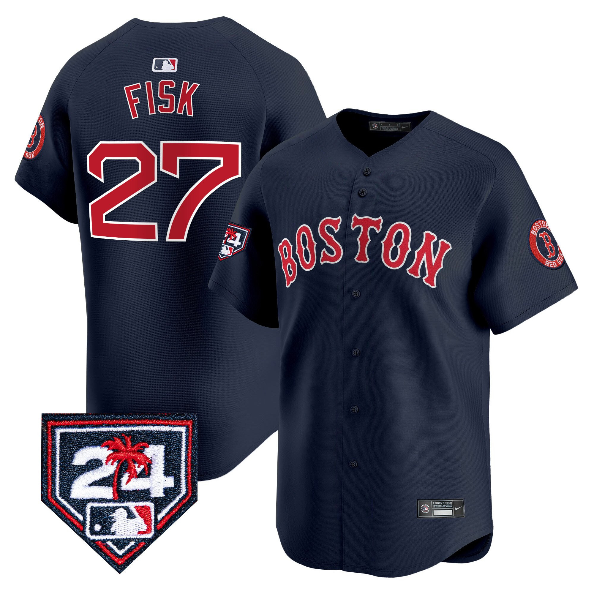 Carlton Fisk 27 Boston Red Sox 2024 Spring Training Navy MLB Jersey Men's