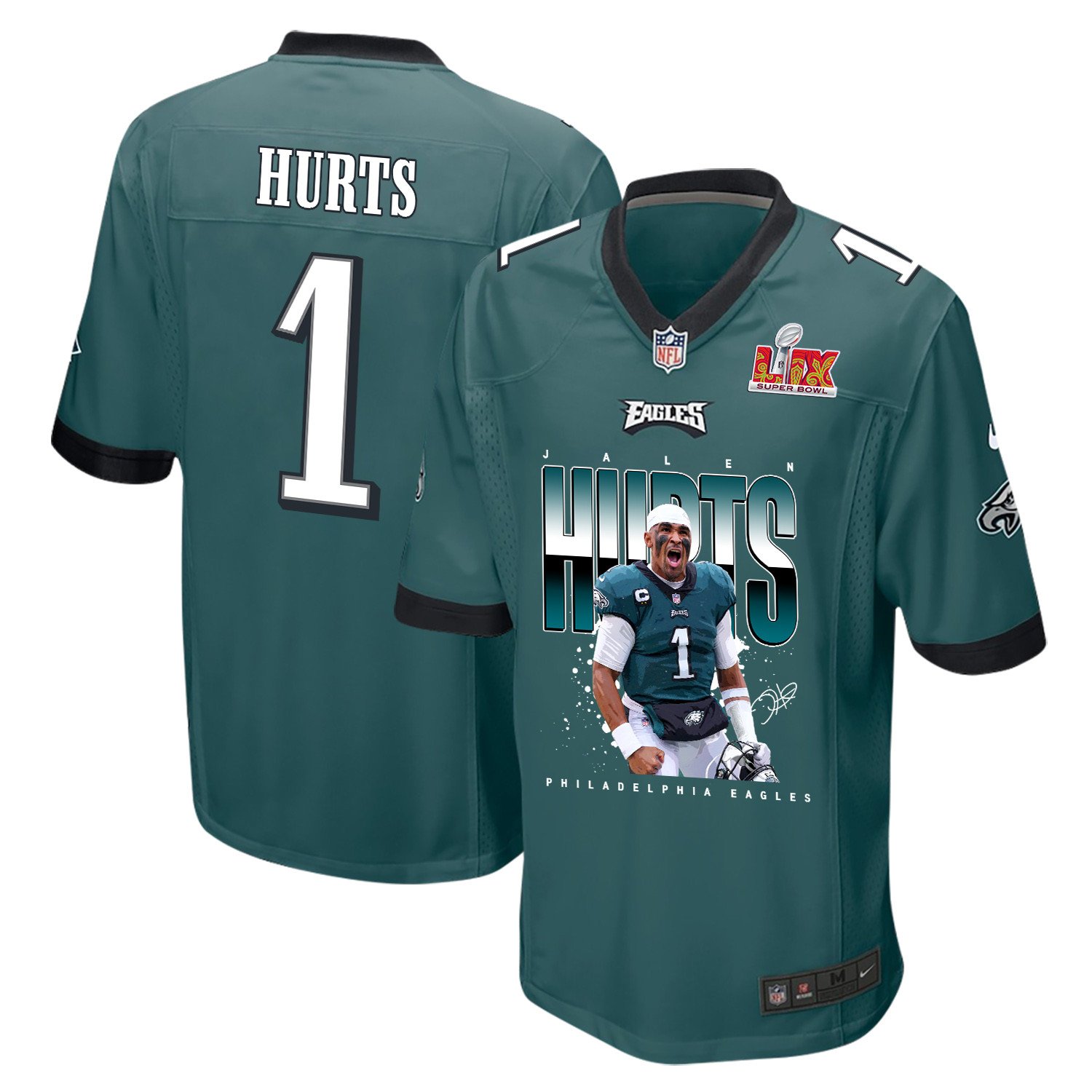 Jalen Hurts 1 Philadelphia Eagles Tell Me Where It Hurts' Game Midnight Green NFL Jersey Men's