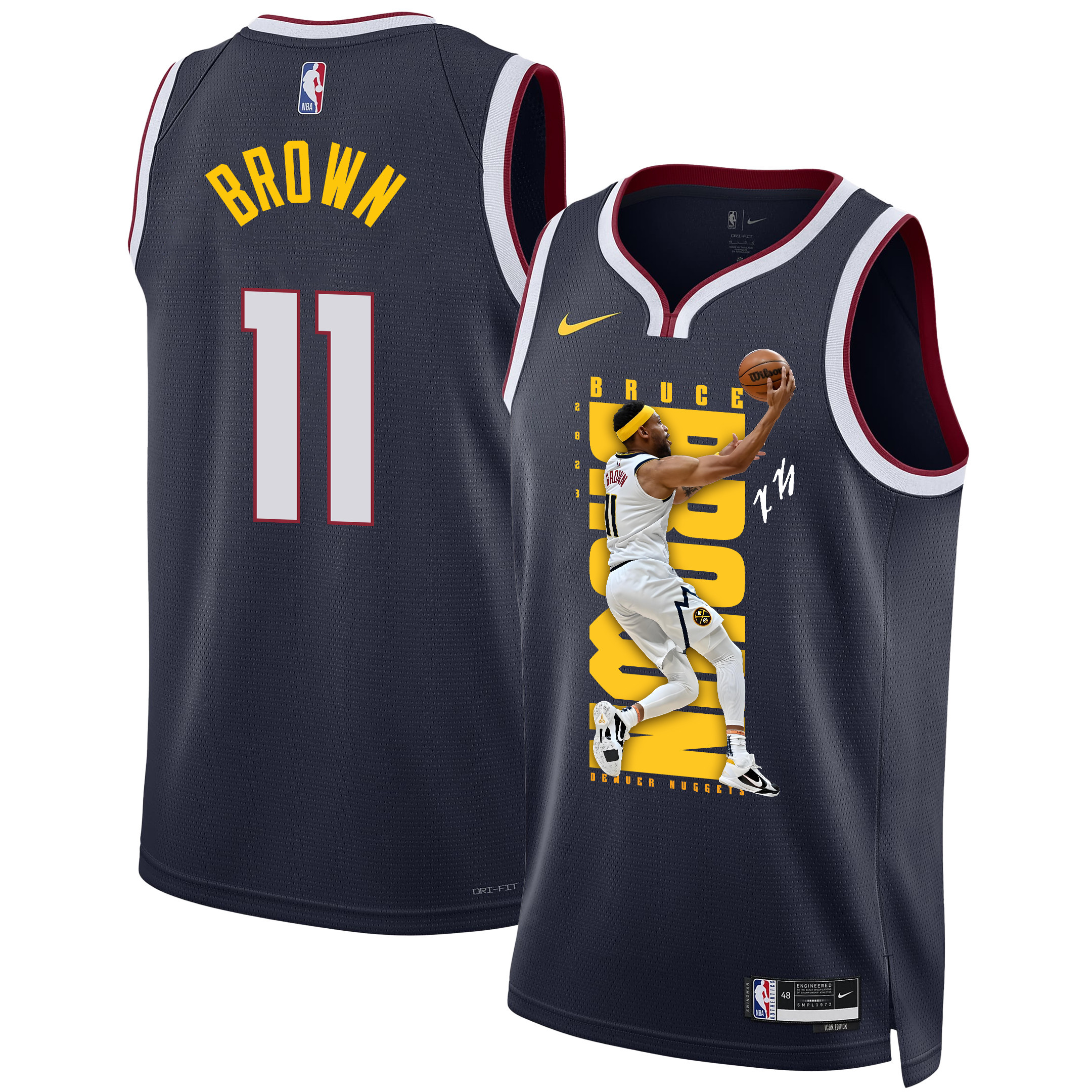 Bruce Brown 11 Denver Nuggets Playing Style 2023 Champions Swingman Black NBA Jersey Men's