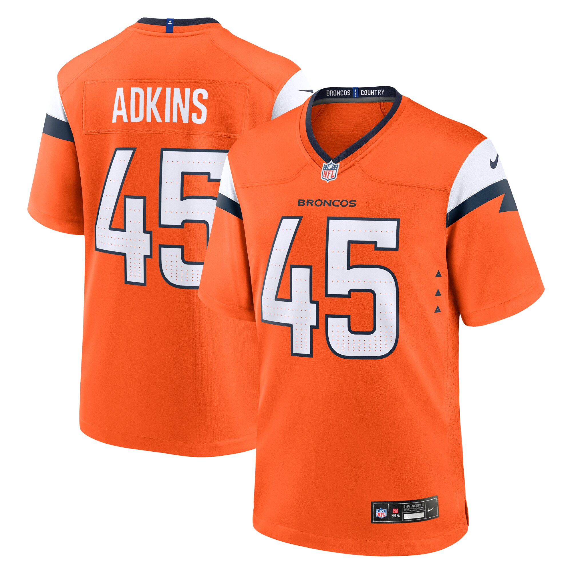 Denver Broncos Nate Adkins Orange Team Game NFL Jersey Men's