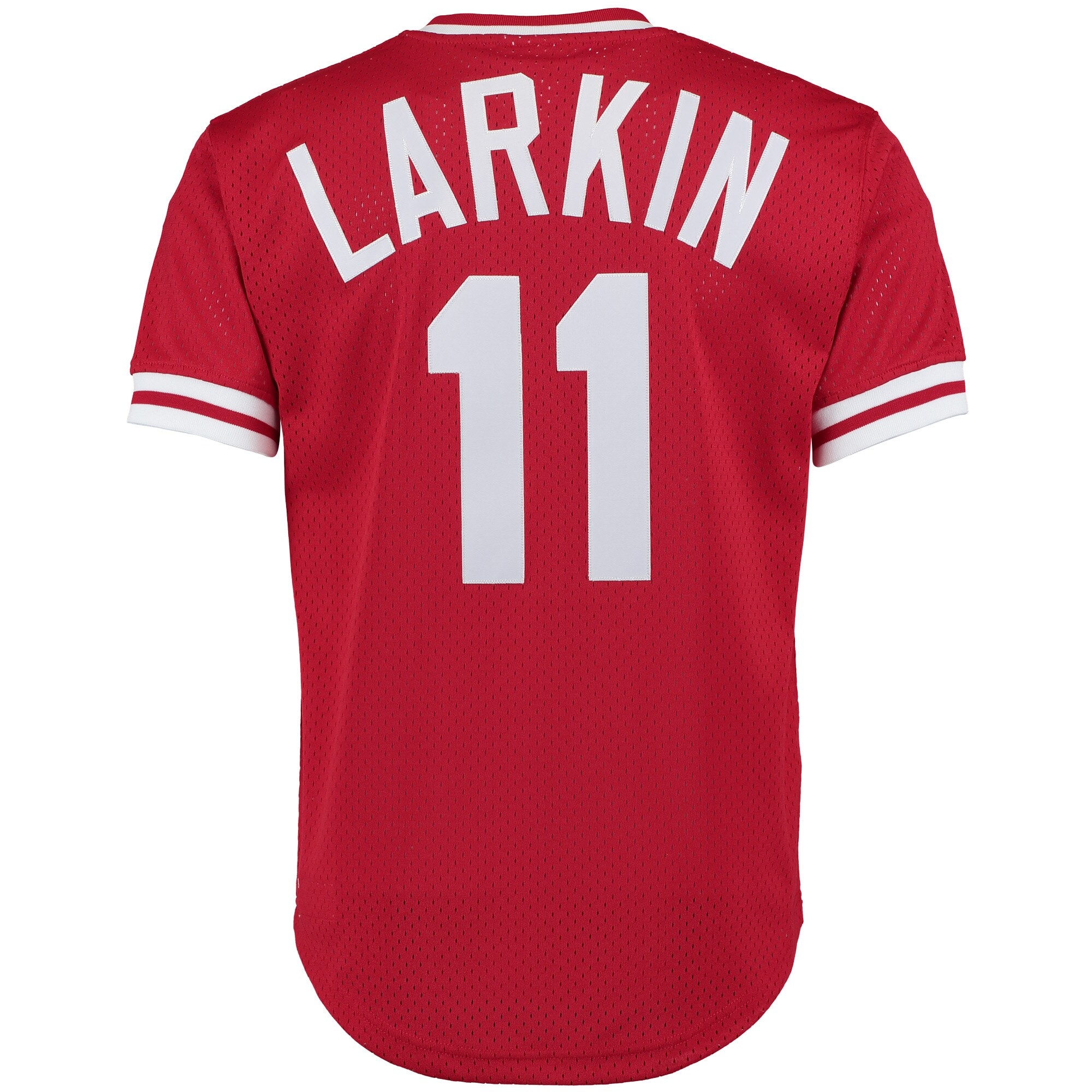 Cincinnati Reds Barry Larkin Mitchell Ness Red Cooperstown Collection Mesh Batting Practice Button-Up MLB Jersey Men's