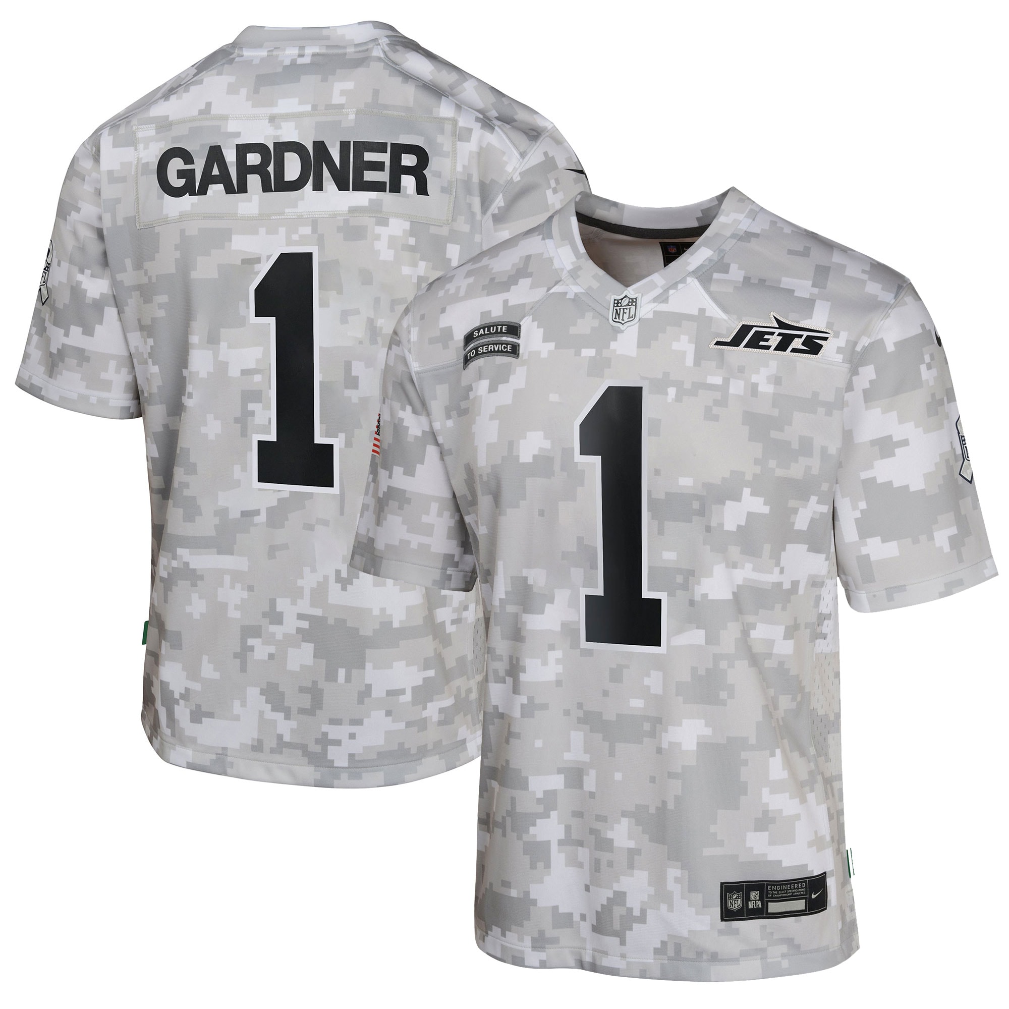 New York Jets Sauce Gardner Arctic Camo 2024 Salute to Service Game NFL Jersey Youth