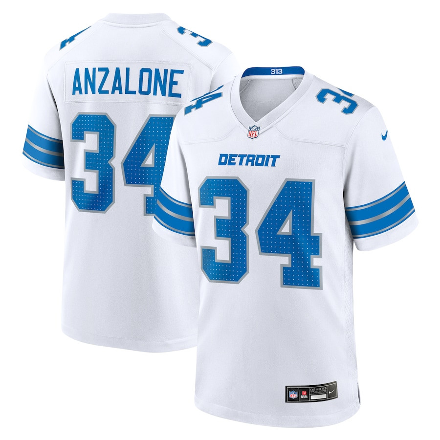 Alex Anzalone 34 Detroit Lions White Game White NFL Jersey Men's
