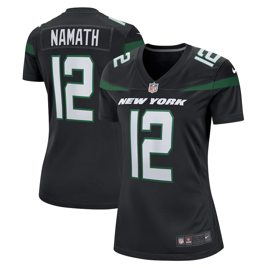 Joe Namath 12 New York Jets Retired Black NFL Jersey Women's