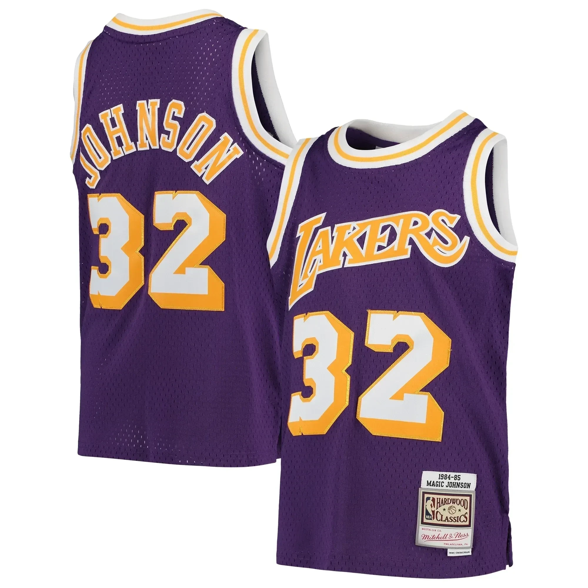 Magic Johnson Los Angeles Lakers Mitchell&Nes 1984-85 Hardwood Classics Swingman Throwback Purple NBA Jersey Youth