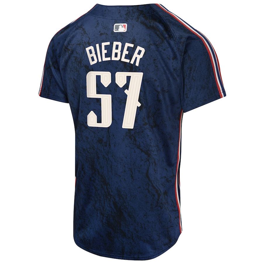 Shane Bieber 57 Cleveland Guardians 2024 City Connect Limited Navy MLB Jersey Youth