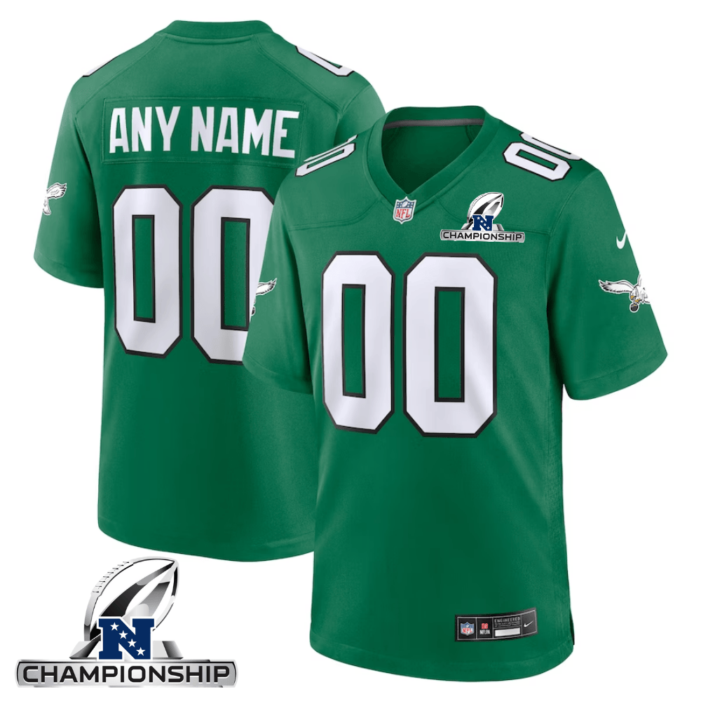 Philadelphia Eagles NFC Championship Patch Alternate Game Custom Kelly Green NFL Jersey Men's