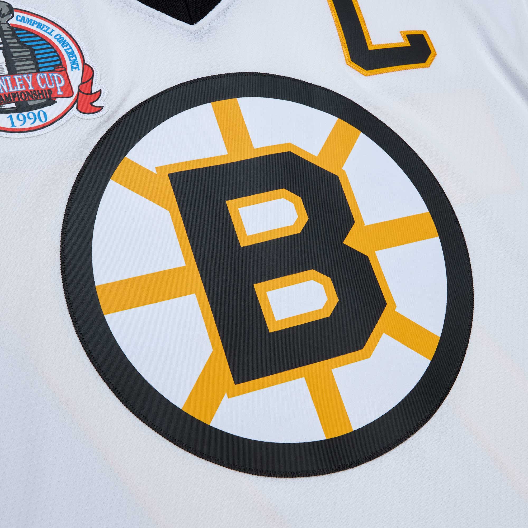 Boston Bruins Ray Bourque Mitchell Ness White Captain Patch 1989/90 Blue Line Player NHL Jersey Men's