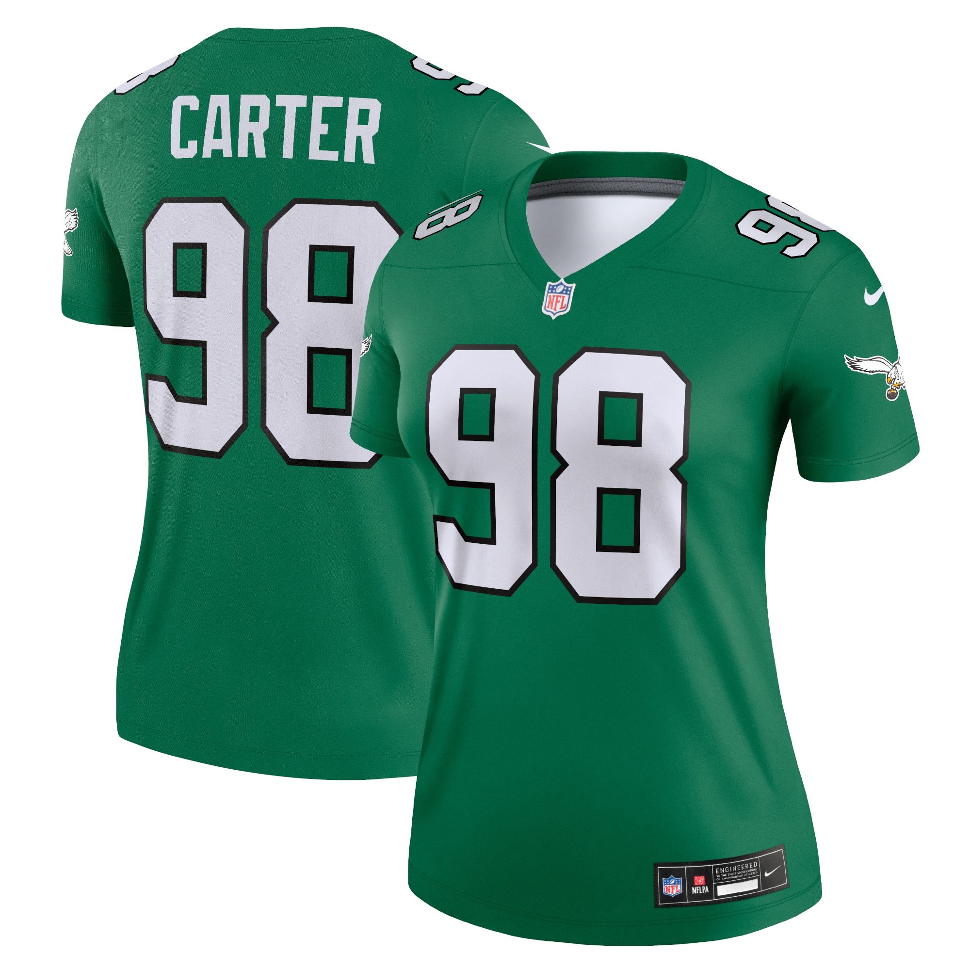 Philadelphia Eagles Jalen Carter Kelly Green Alternate Legend Player Performance Top NFL Jersey Women's