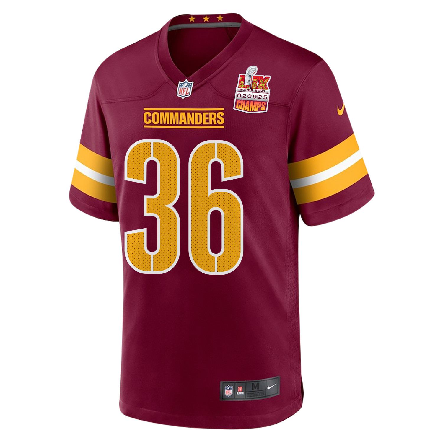 Chris Rodriguez Jr. 36 Washington Commanders Super Bowl LIX Champions Patch Game Burgundy NFL Jersey Men's