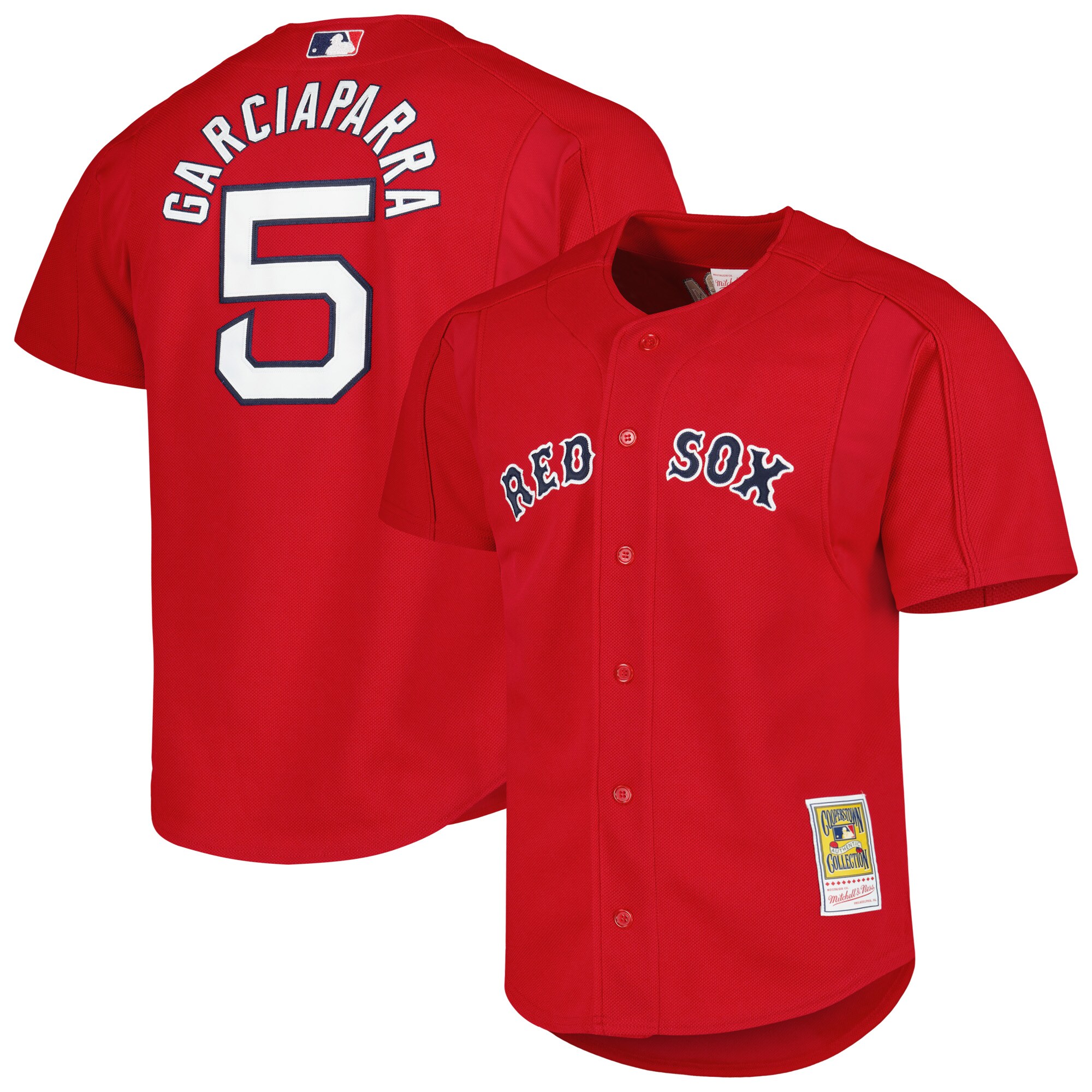Boston Red Sox Nomar Garciaparra Mitchell Ness Red Cooperstown Collection Mesh Batting Practice Button-Up MLB Jersey Men's
