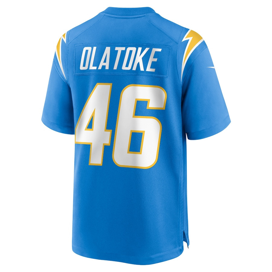 Praise Olatoke 46 Los Angeles Chargers Team Game Powder Blue NFL Jersey Men's