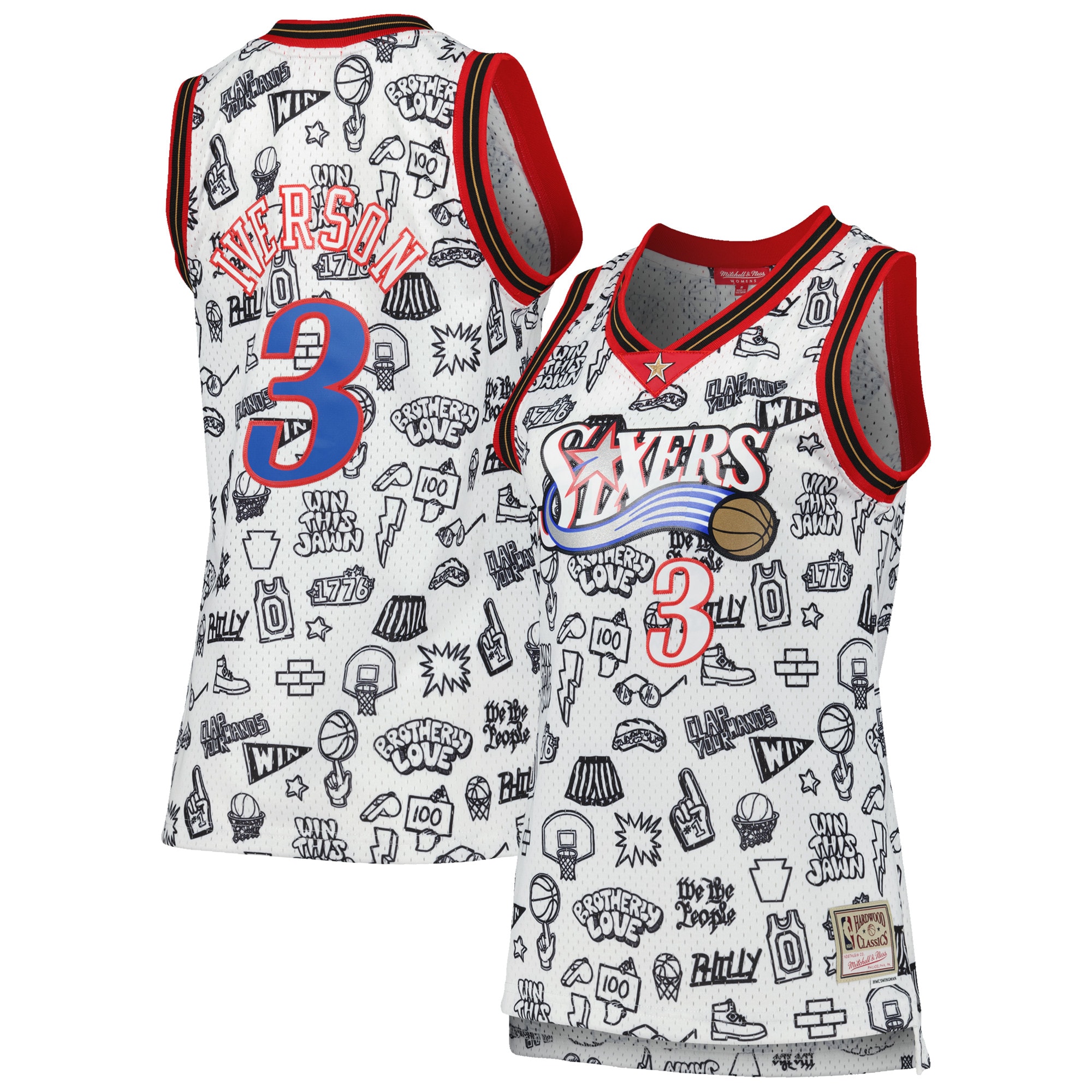 Mitchell Ness Allen Iverso White Philadelphia 76ers 2000 Doodle Swingman NBA Jersey Women's
