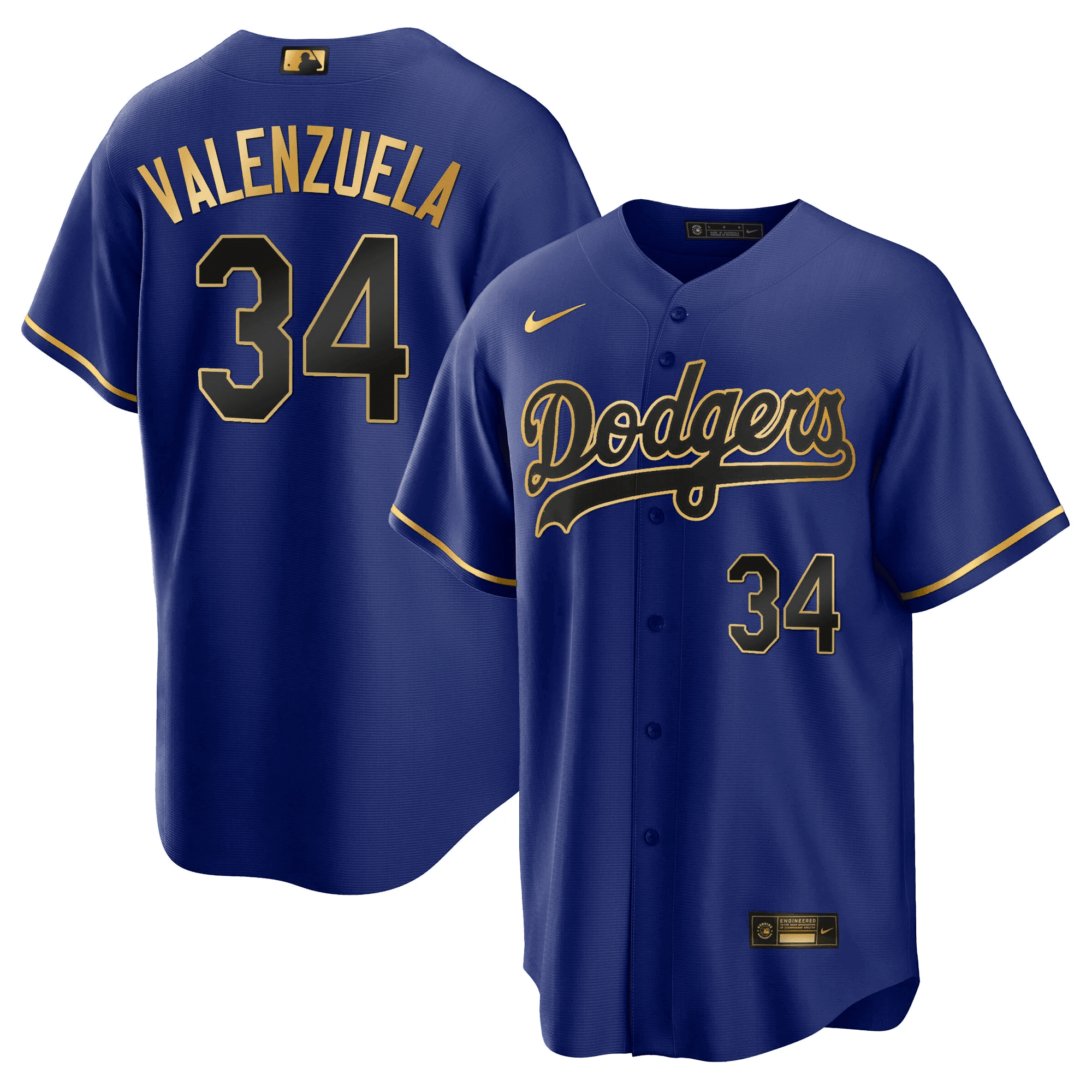 Fernando Valenzuela 34 Los Angeles Dodgers Cool Black Royal MLB Jersey Men's