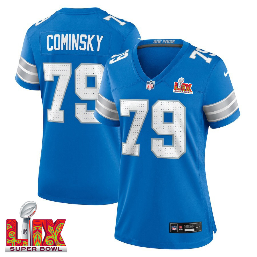 John Cominsky #79 Detroit Lions Super Bowl LIX Blue NFL Jersey Women's