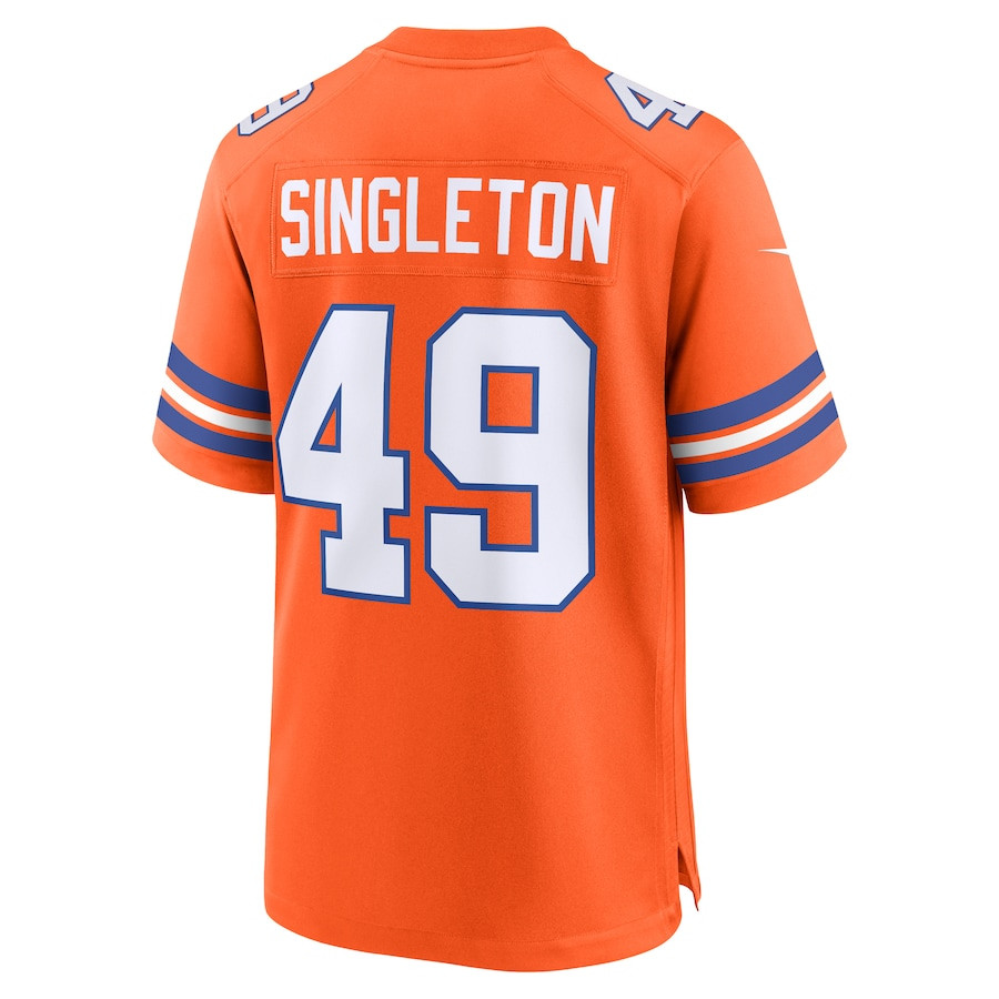Alex Singleton 49 Denver Broncos Mile High Collection 1977 Throwback Player Game Orange NFL Jersey Men's