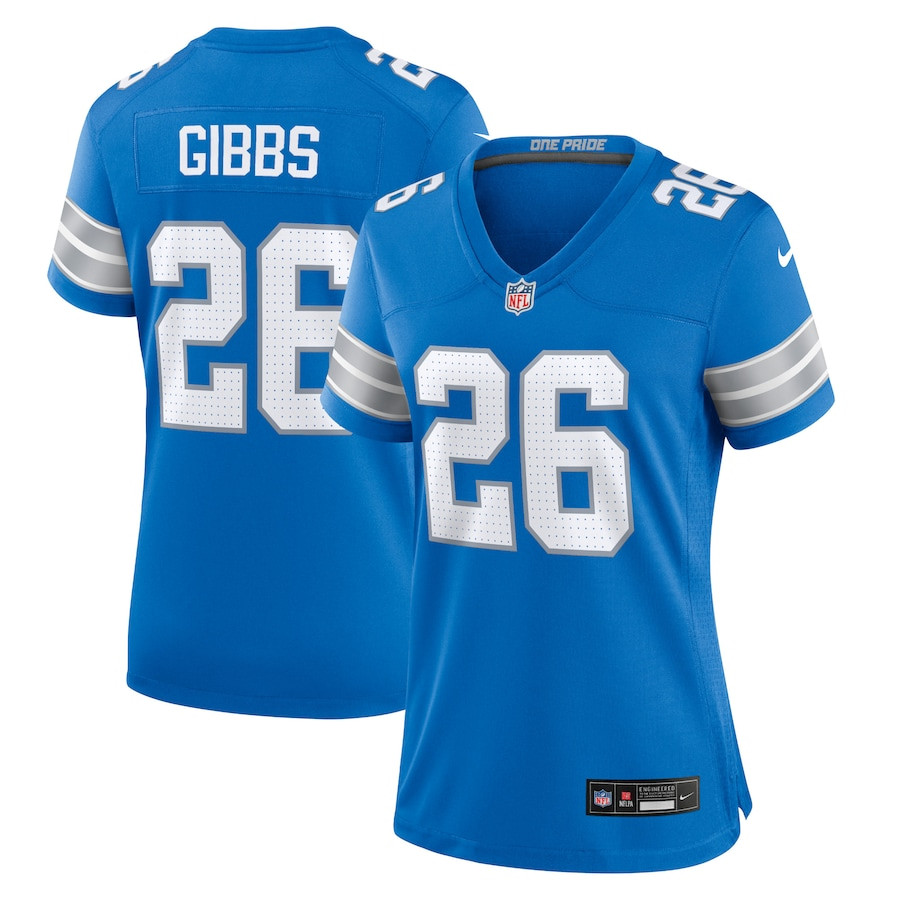 Jahmyr Gibbs 26 Detroit Lions Team Game Blue NFL Jersey Women's