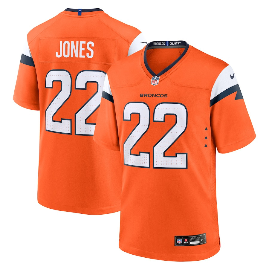 Brandon Jones 22 Denver Broncos Team Game Orange NFL Jersey Men's
