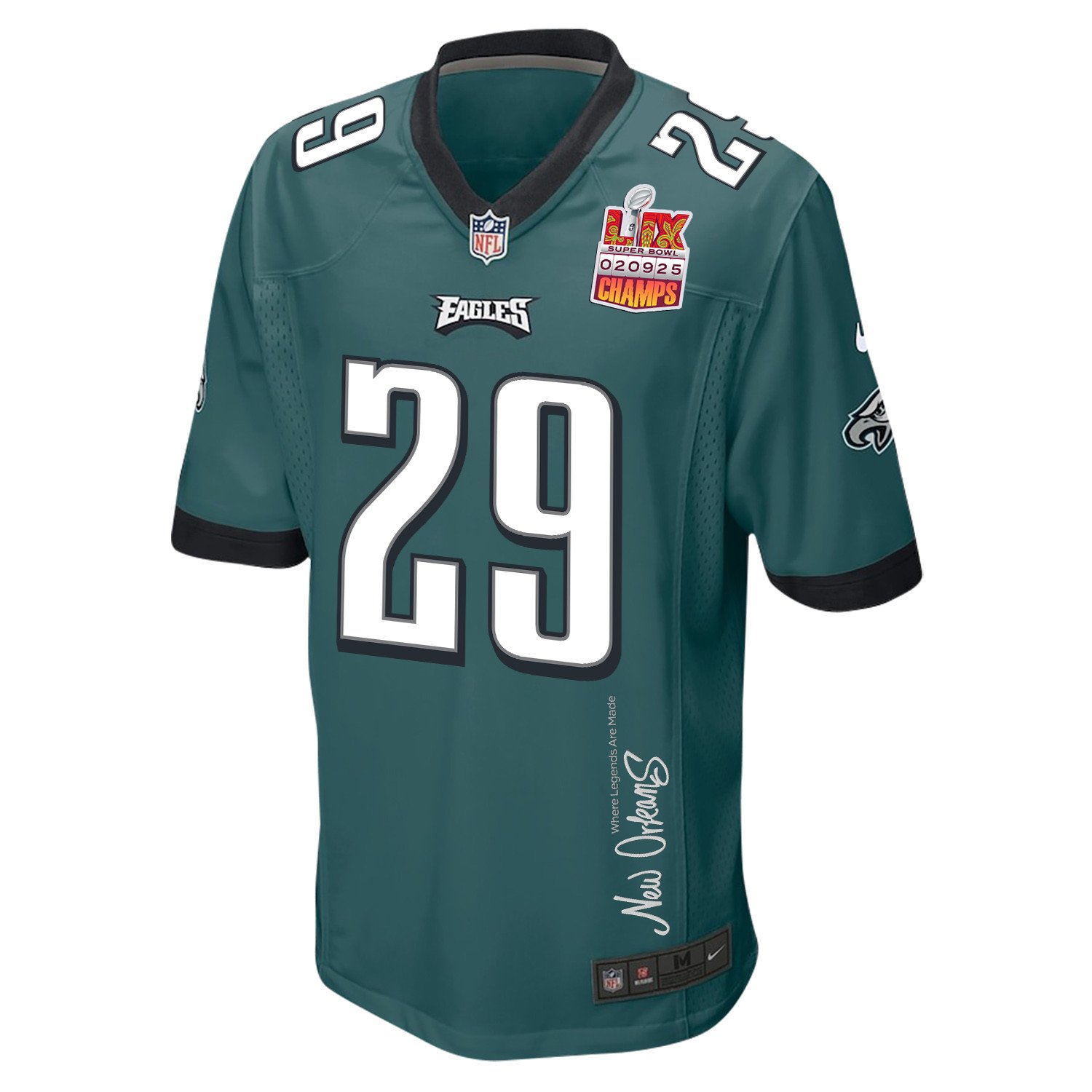 Avonte Maddox 29 Philadelphia Eagles Super Bowl LIX Champions Patch New Orleans Where Legends Are Made' EMBROIDERED Game Midnight Green NFL Jersey Men's