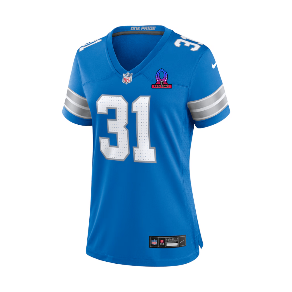 Kerby Joseph 31 Detroit Lions 2025 Pro Bowl Patch Game Blue NFL Jersey Women's