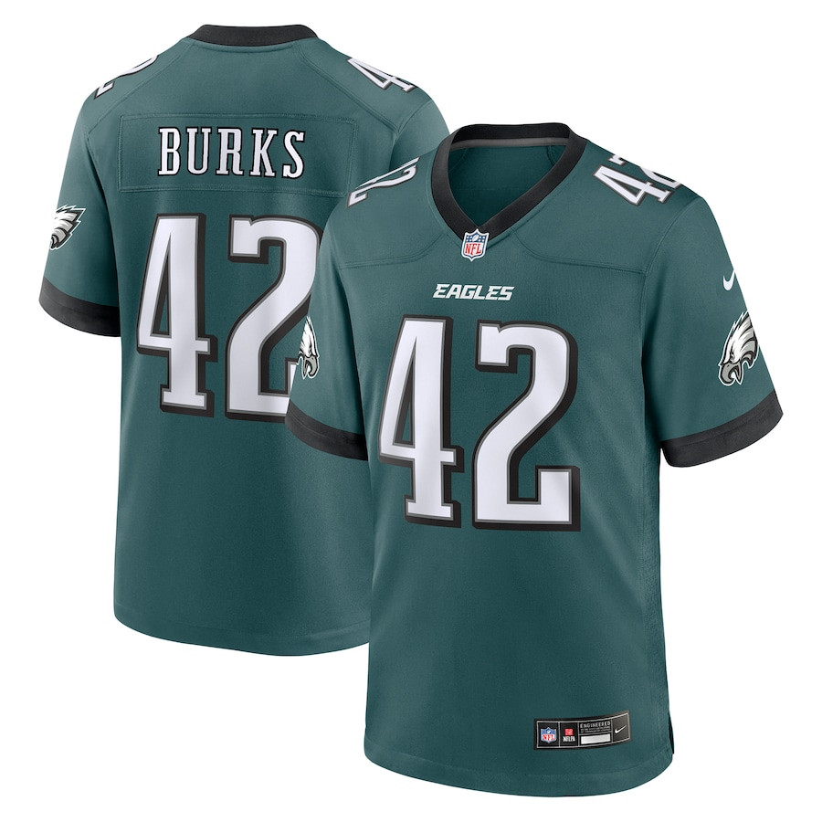 Oren Burks 42 Philadelphia Eagles Game Midnight Green NFL Jersey Men's