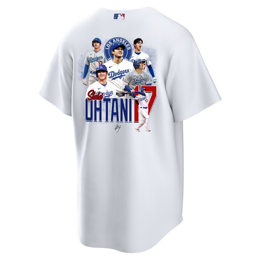 Shohei Ohtani 17 Los Angeles Dodgers Signed Collage Arts 2023 Home White MLB Jersey Men's