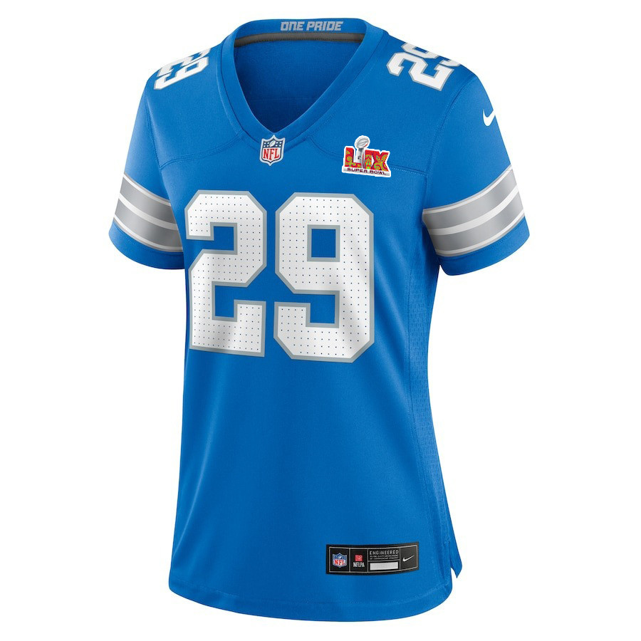 Kindle Vildor #29 Detroit Lions Super Bowl LIX Blue NFL Jersey Women's