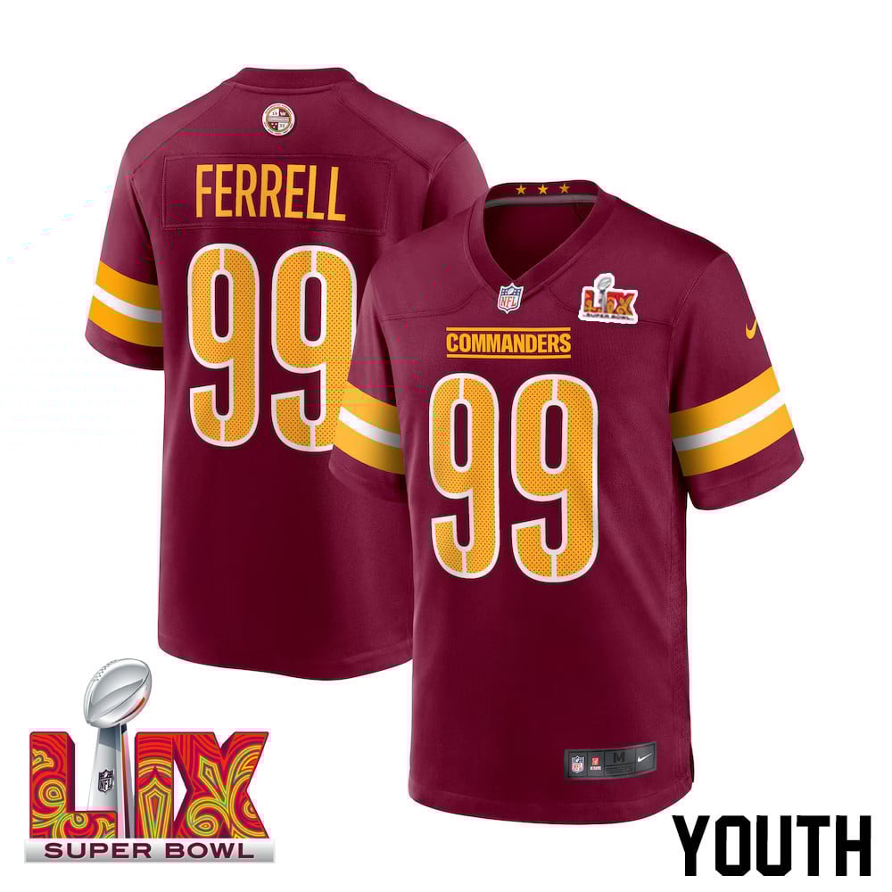 Clelin Ferrell #99 Washington Commanders Super Bowl LIX Burgundy NFL Jersey Youth