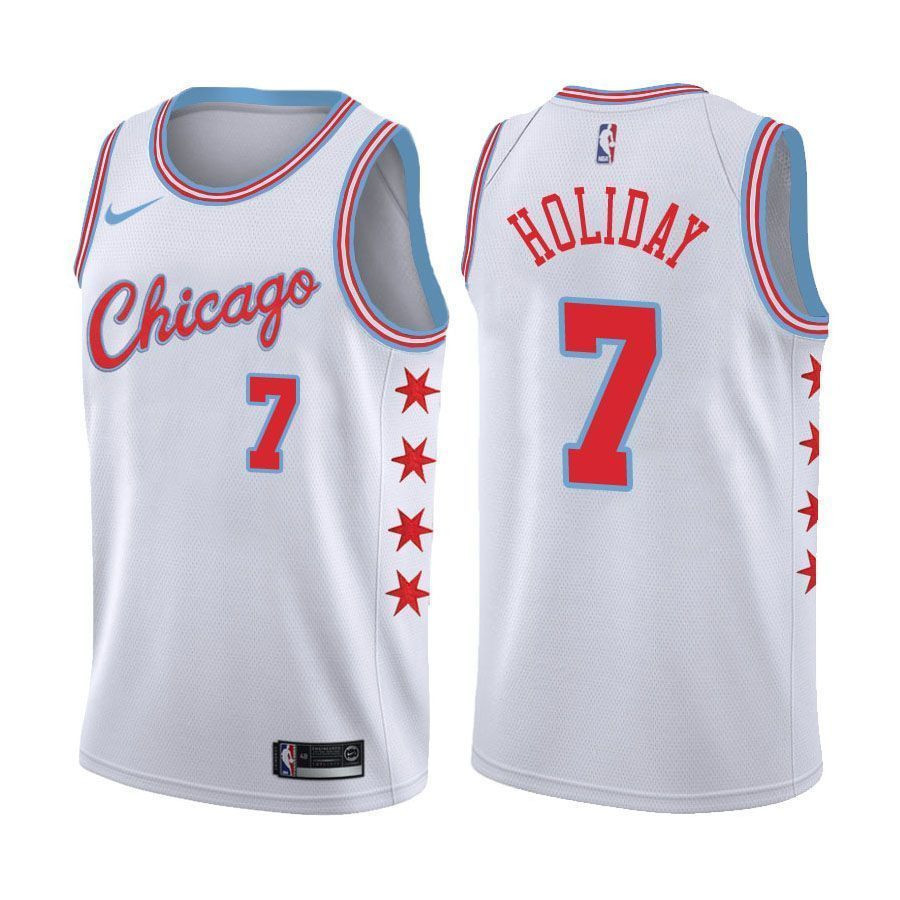 Chicago Bulls Justin Holiday 7 City Editio White NBA Jersey Men's