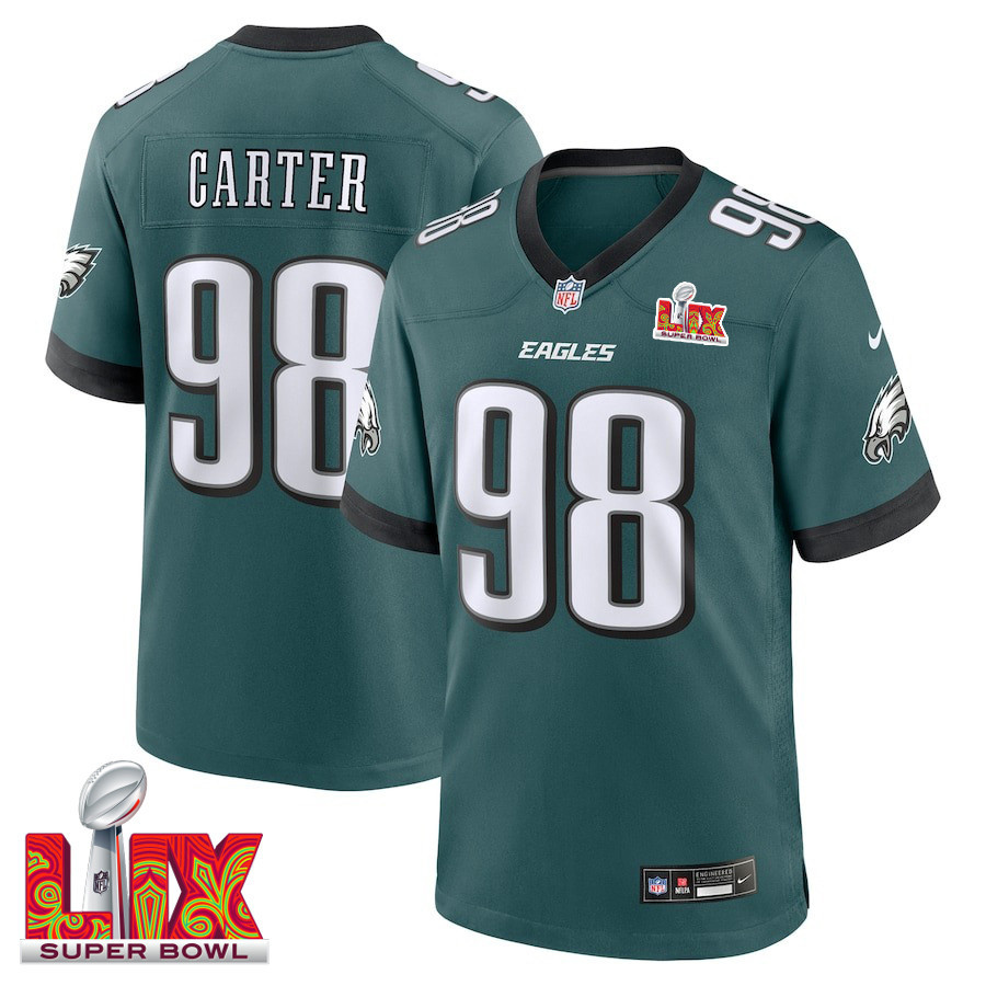 Jalen Carter #98 Philadelphia Eagles Super Bowl LIX Midnight Green NFL Jersey Men's